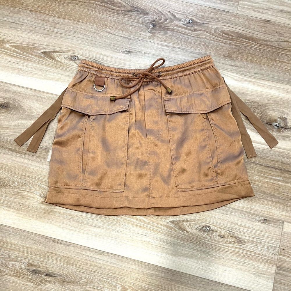 ANTHROPOLOGIE LOVE THE LABEL Silky Cargo Skirt Mocha Size XS